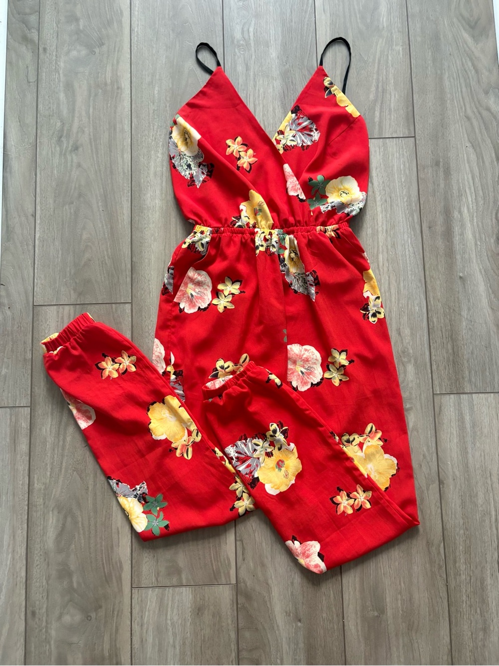 Love Tree Red Floral Jumpsuit